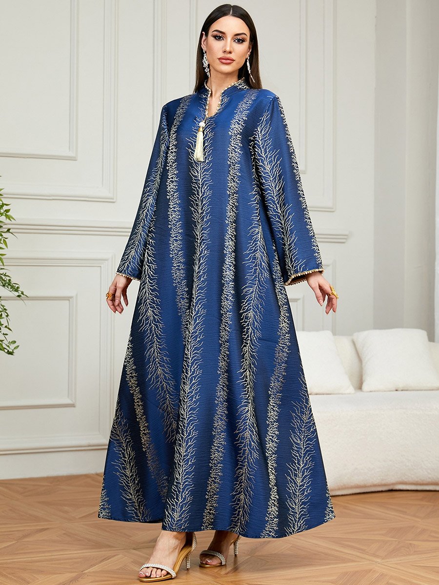 Navy Blue Textured A-Line Jalabiya
