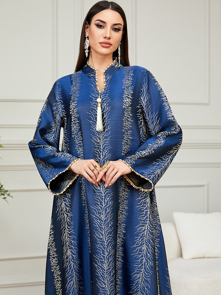 Navy Blue Textured A-Line Jalabiya