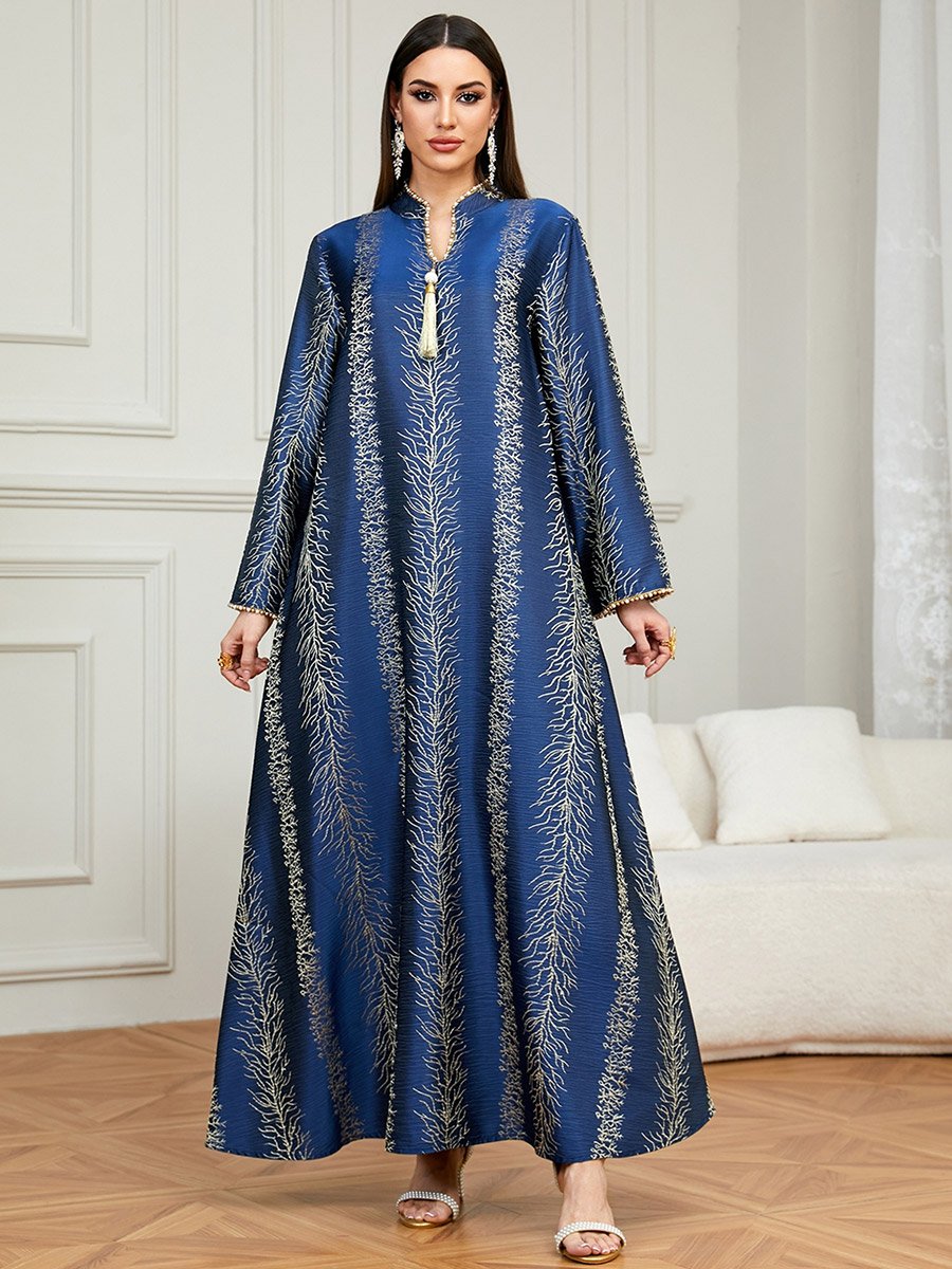 Navy Blue Textured A-Line Jalabiya
