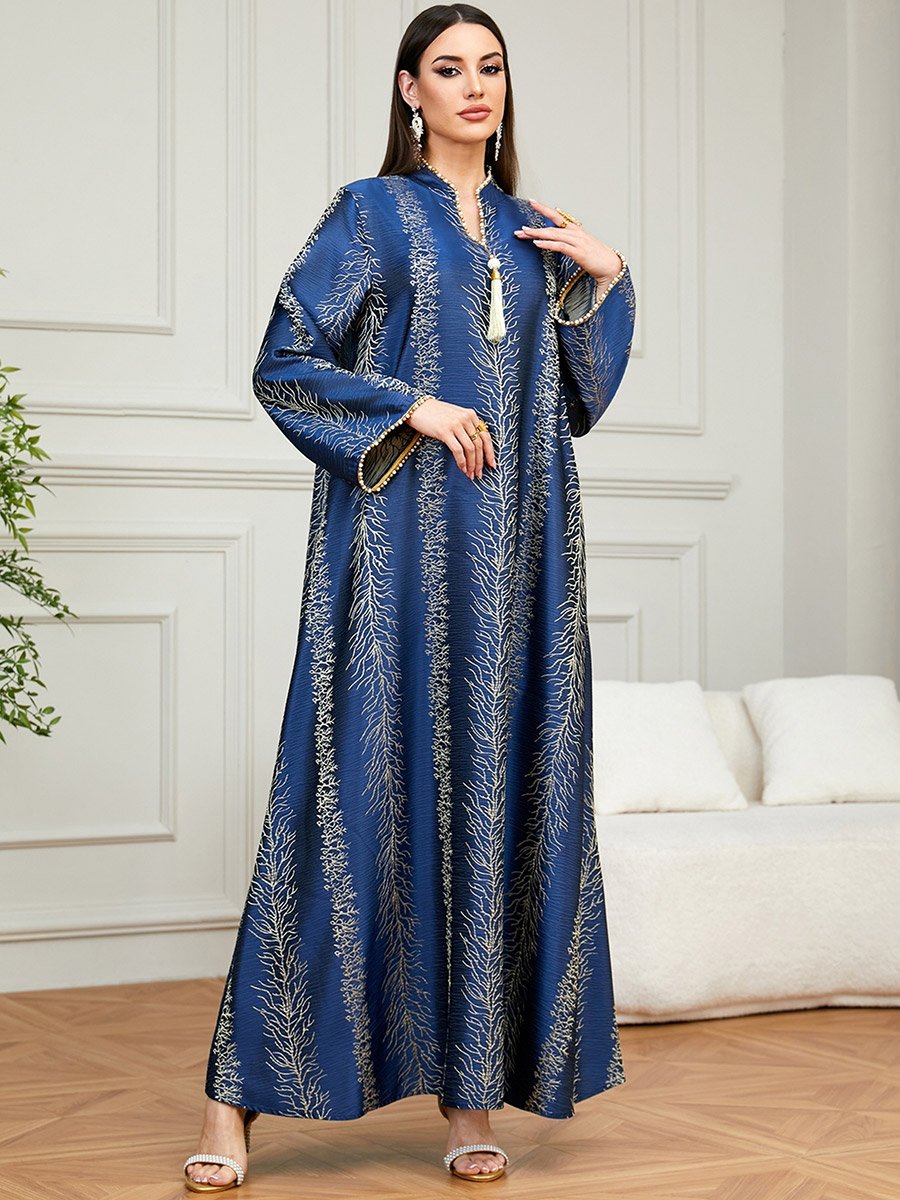 Navy Blue Textured A-Line Jalabiya