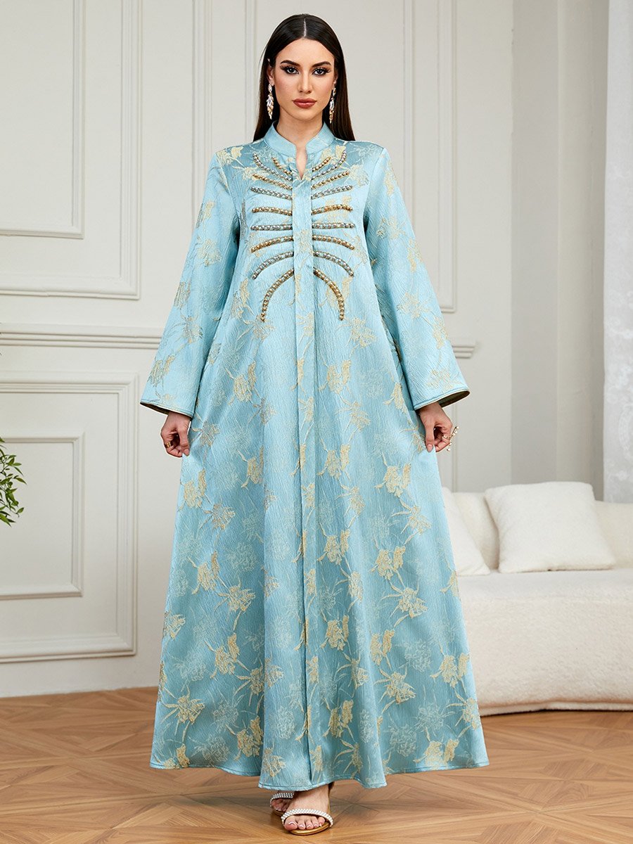 Light Blue Embroidered A-Line Jalabiya
