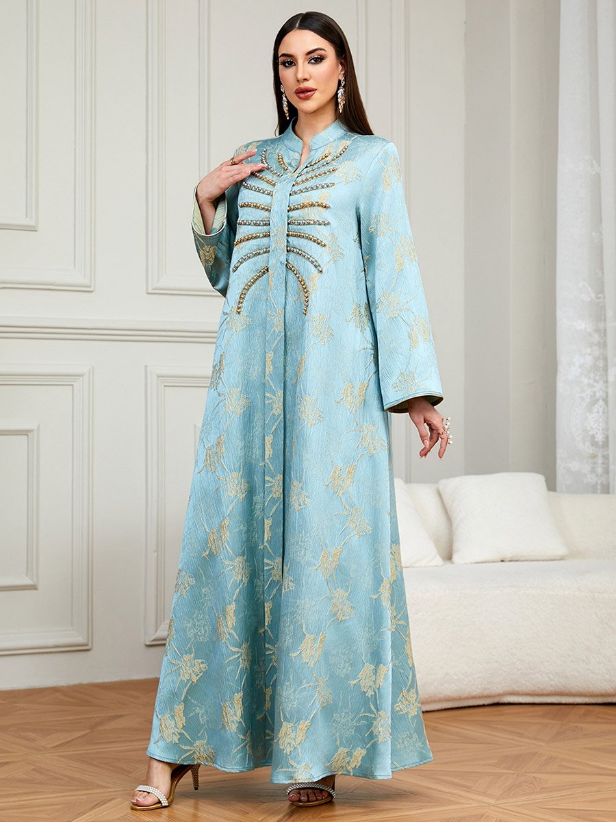 Light Blue Embroidered A-Line Jalabiya
