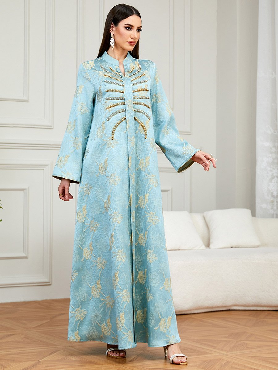 Light Blue Embroidered A-Line Jalabiya