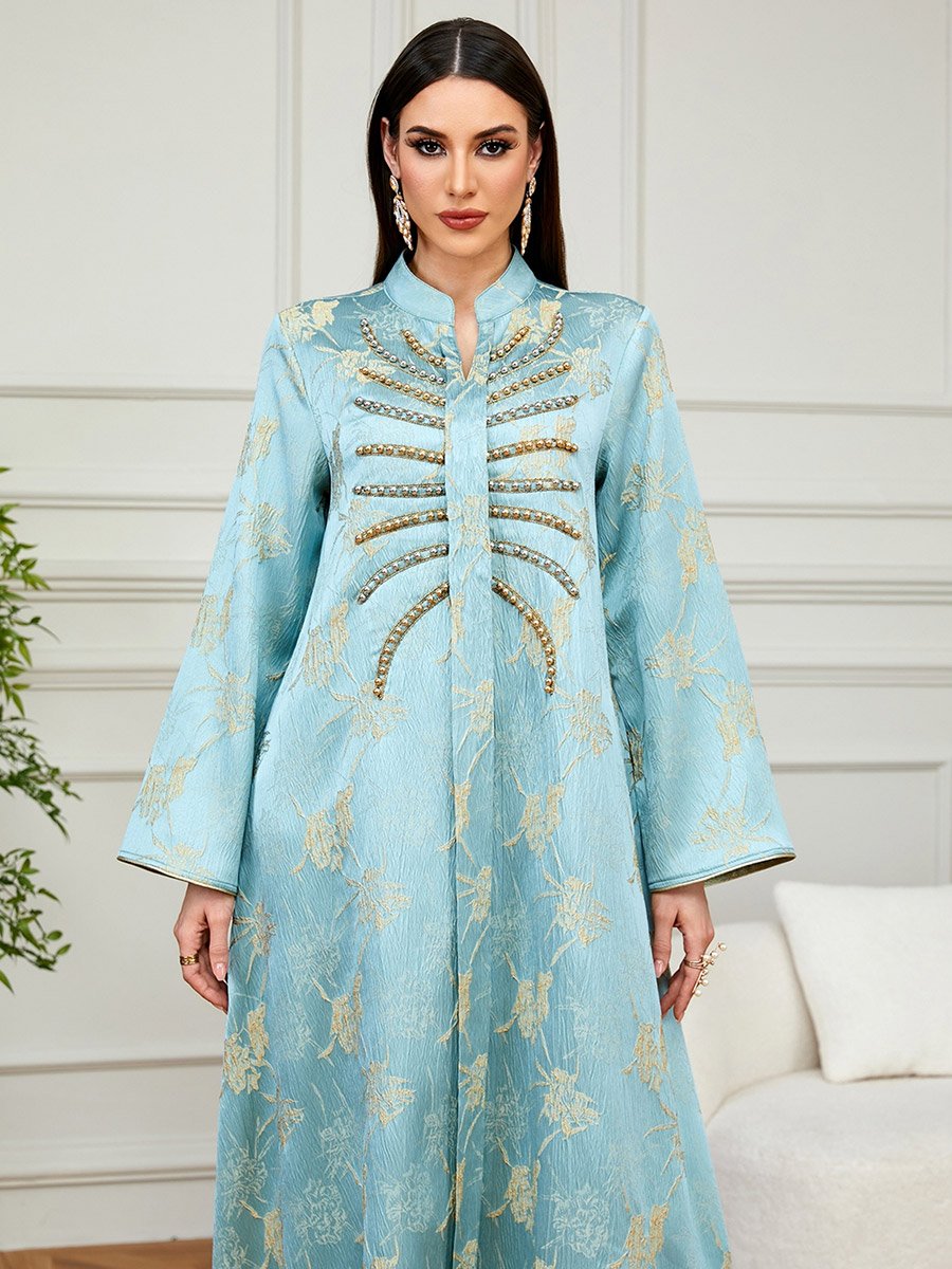 Light Blue Embroidered A-Line Jalabiya