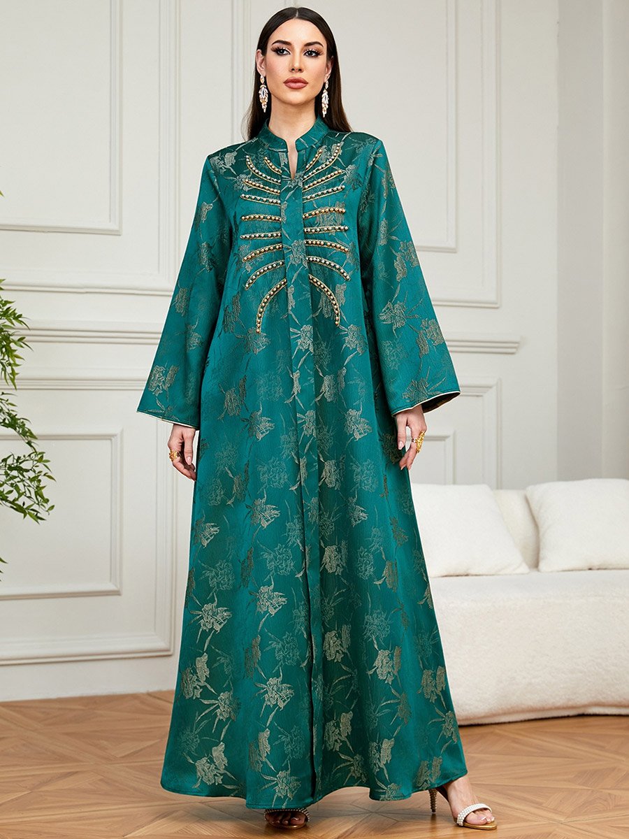Emerald Green Embroidered A-Line Jalabiya