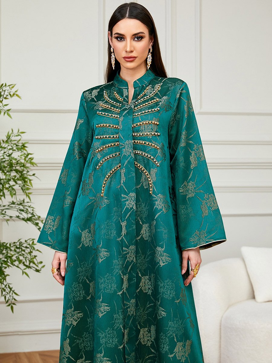 Emerald Green Embroidered A-Line Jalabiya