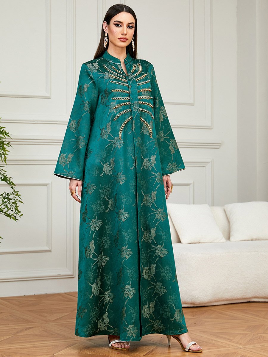 Emerald Green Embroidered A-Line Jalabiya