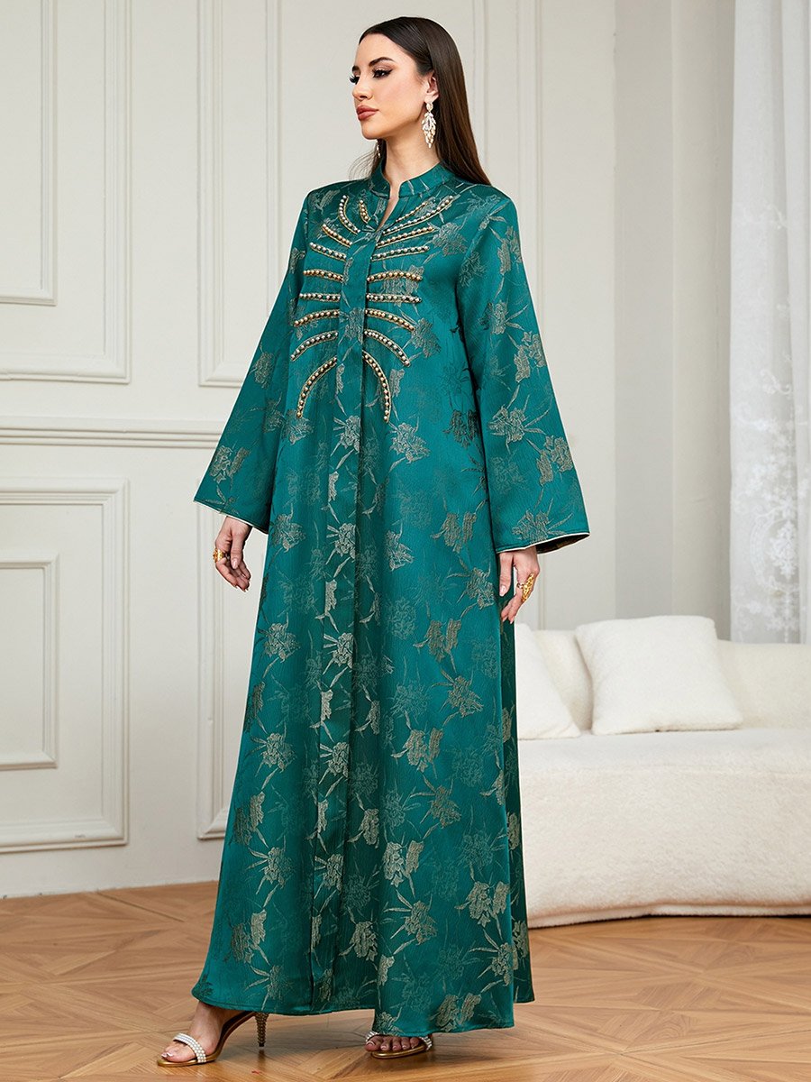 Emerald Green Embroidered A-Line Jalabiya