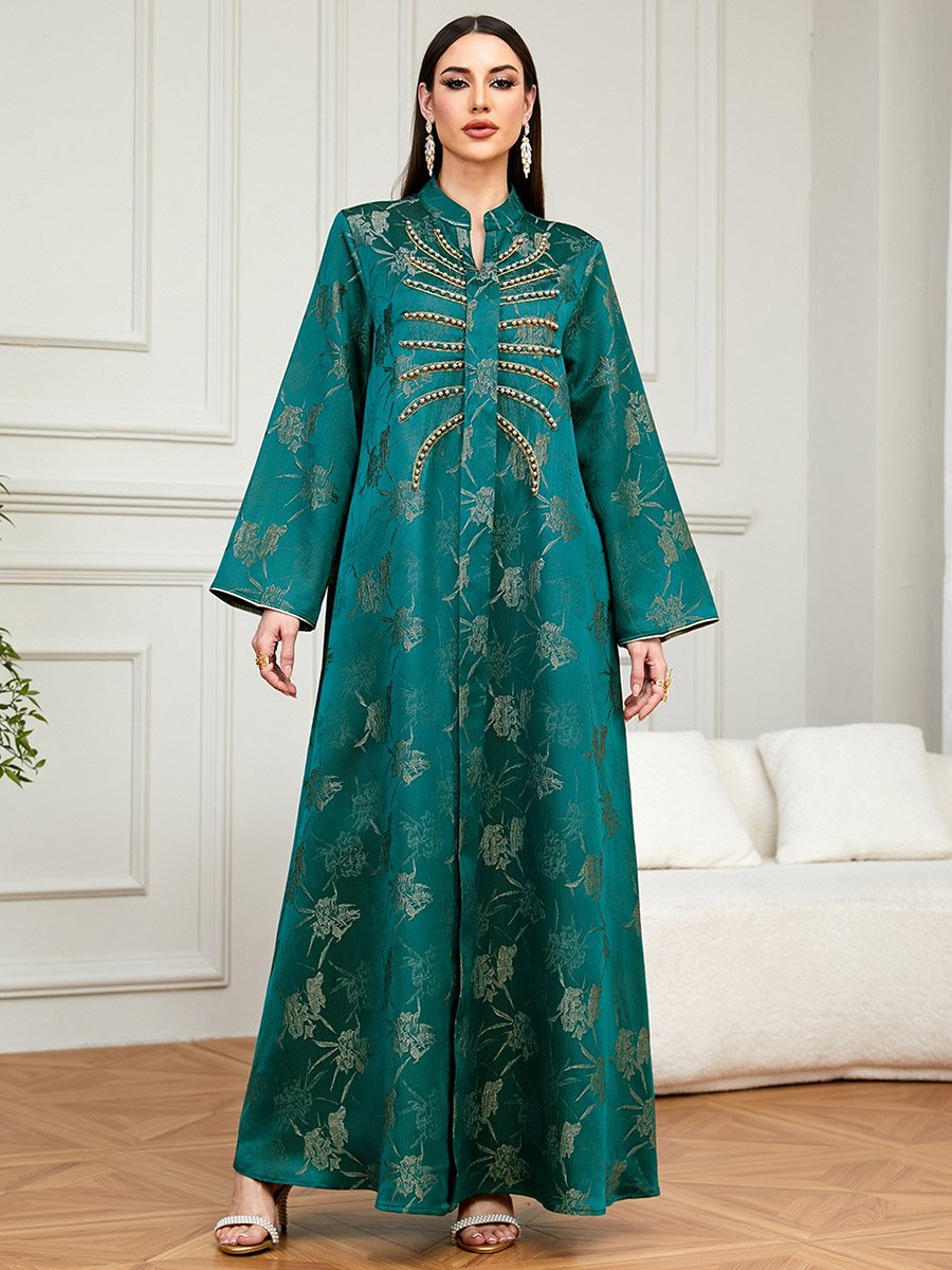 Emerald Green Embroidered A-Line Jalabiya