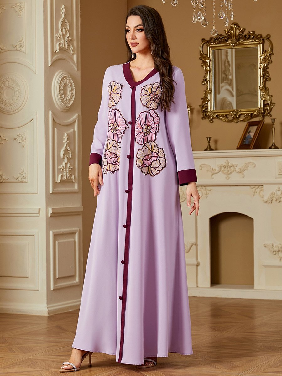 Purple Embroidered A-Line Jalabiya