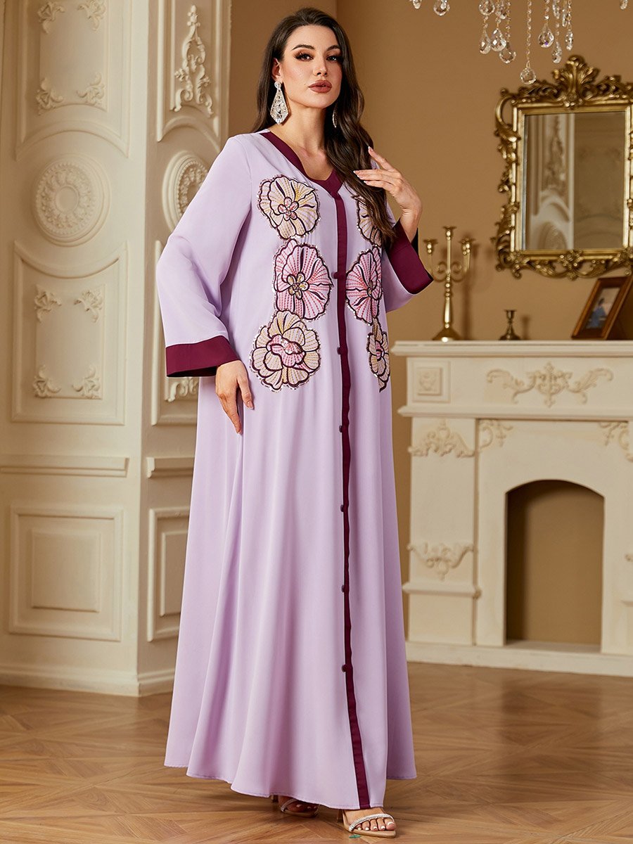 Purple Embroidered A-Line Jalabiya
