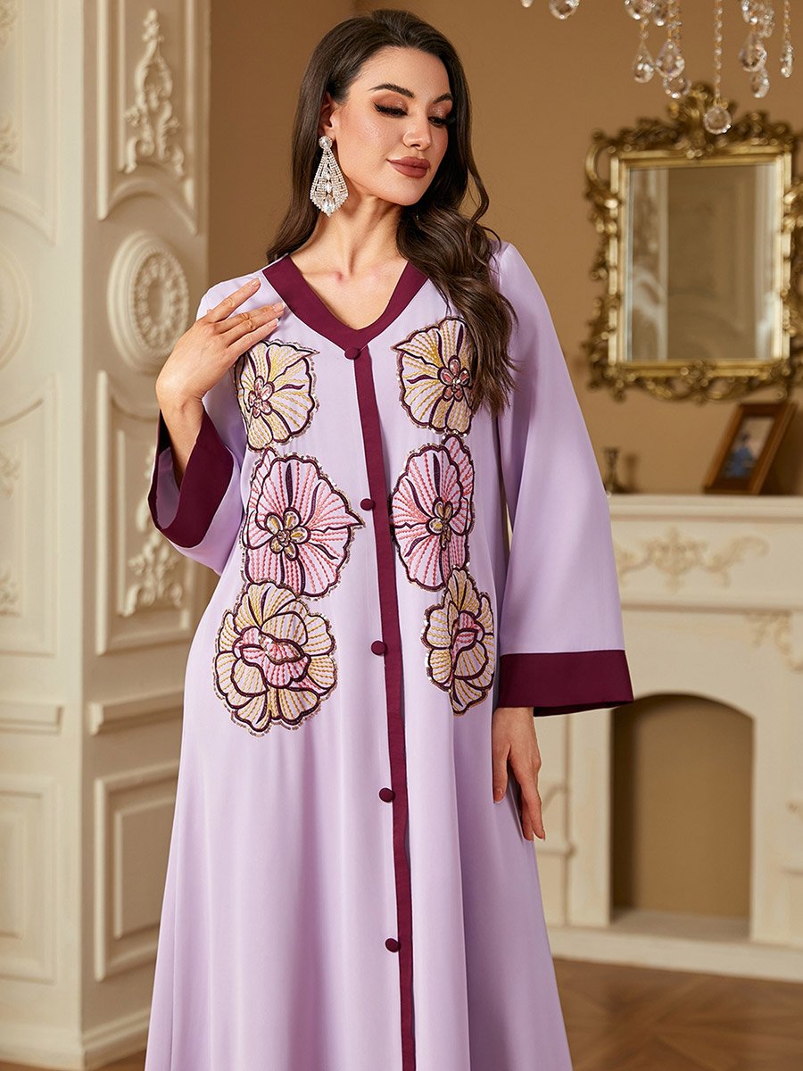 Purple Embroidered A-Line Jalabiya