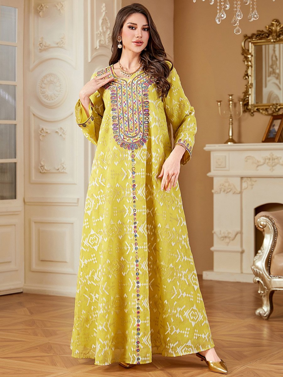 Yellow Embroidered A-Line Jalabiya