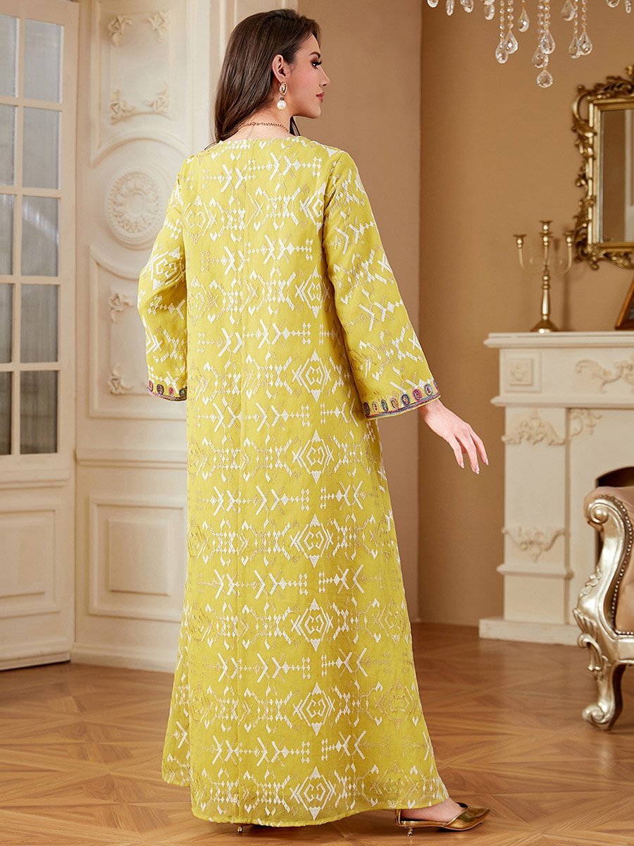 Yellow Embroidered A-Line Jalabiya