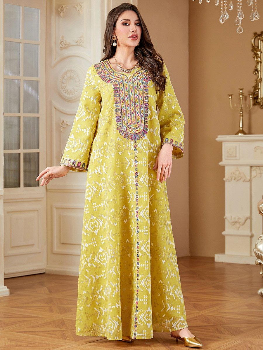 Yellow Embroidered A-Line Jalabiya