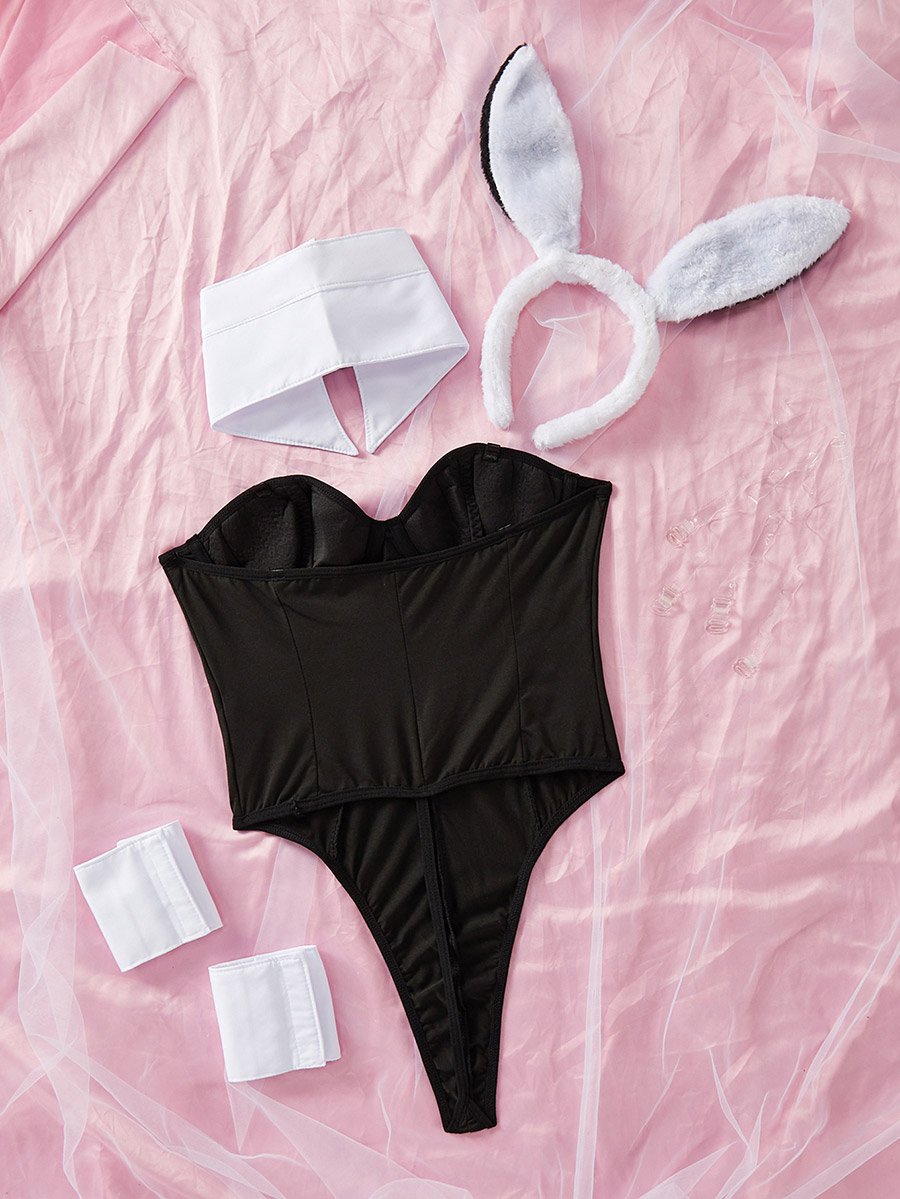 Pack of 5 - Solid Bodysuit, Bow Neck, Cuffs, Headband and Detachable Strap Set