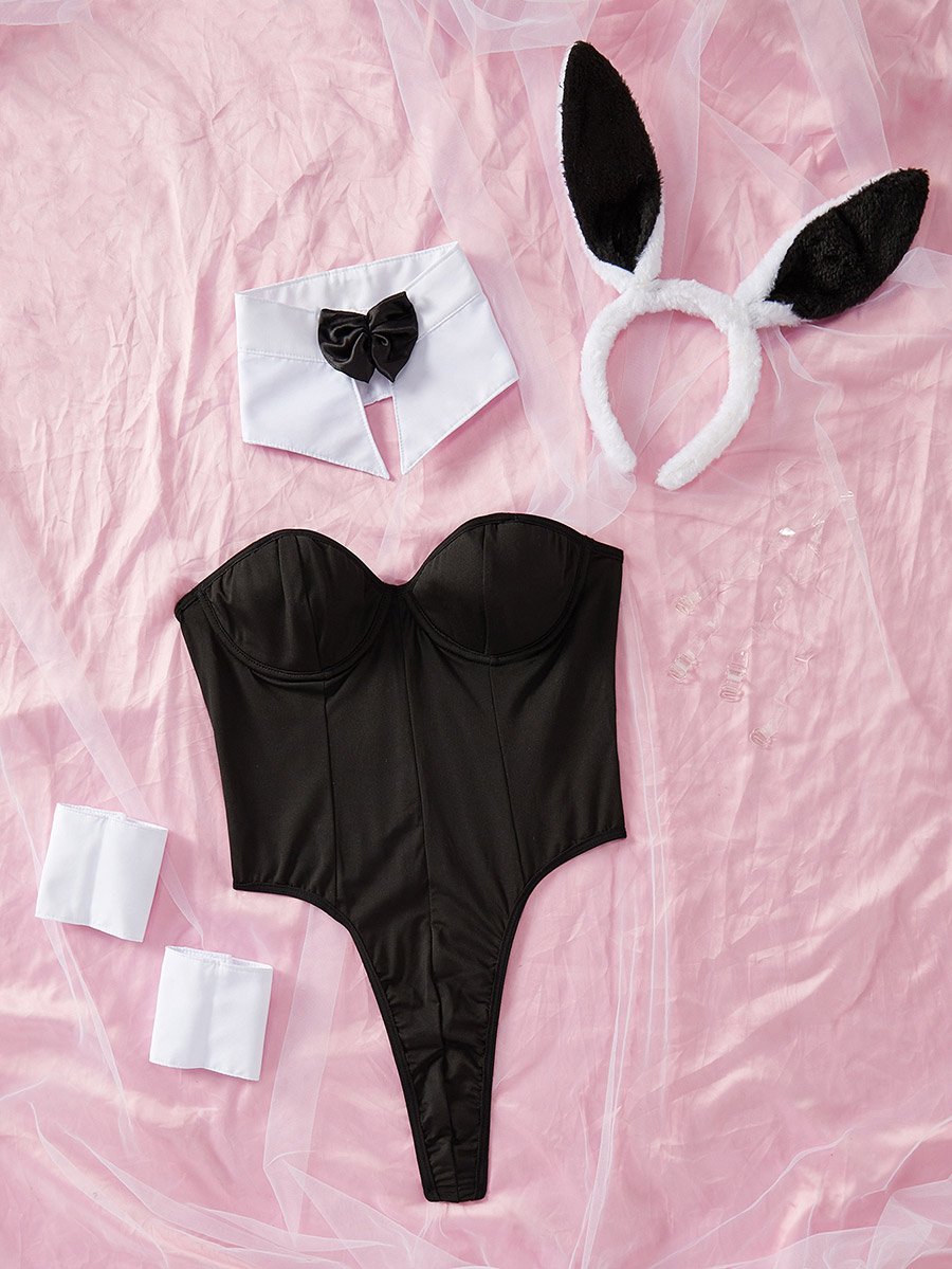 Pack of 5 - Solid Bodysuit, Bow Neck, Cuffs, Headband and Detachable Strap Set