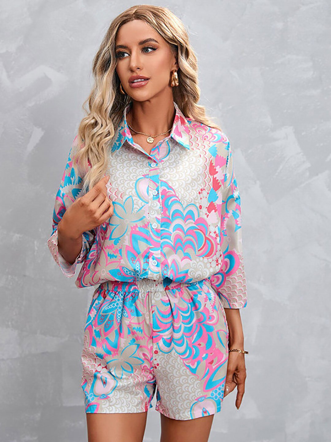 Grey All Over Print Shirt and Shorts Co-ords