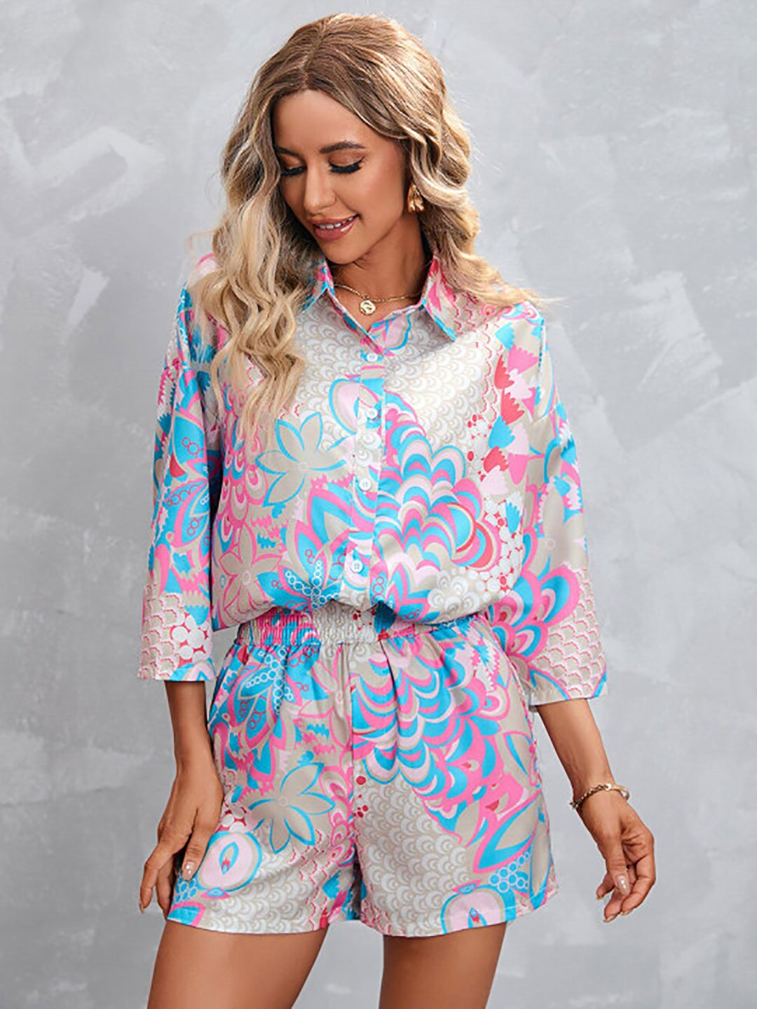 Grey All Over Print Shirt and Shorts Co-ords