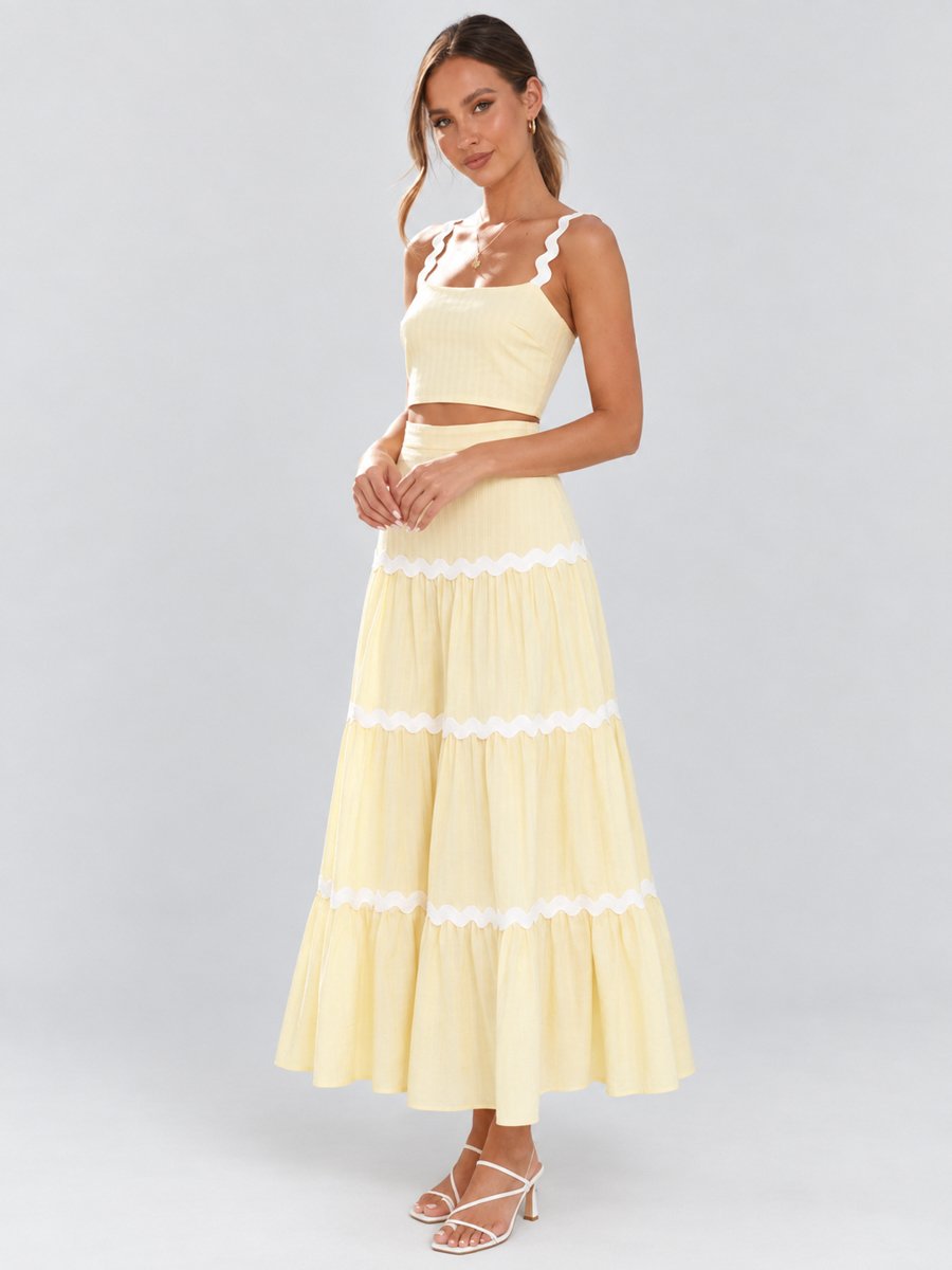 Yellow Rick-Rack Trim Crop Top and Skirt Co-Ords