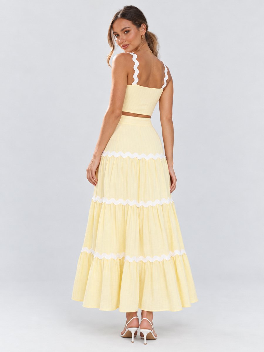 Yellow Rick-Rack Trim Crop Top and Skirt Co-Ords