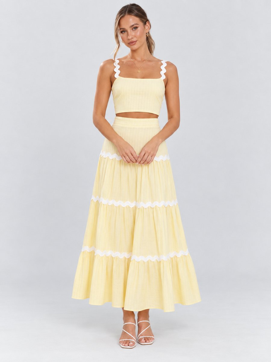 Yellow Rick-Rack Trim Crop Top and Skirt Co-Ords