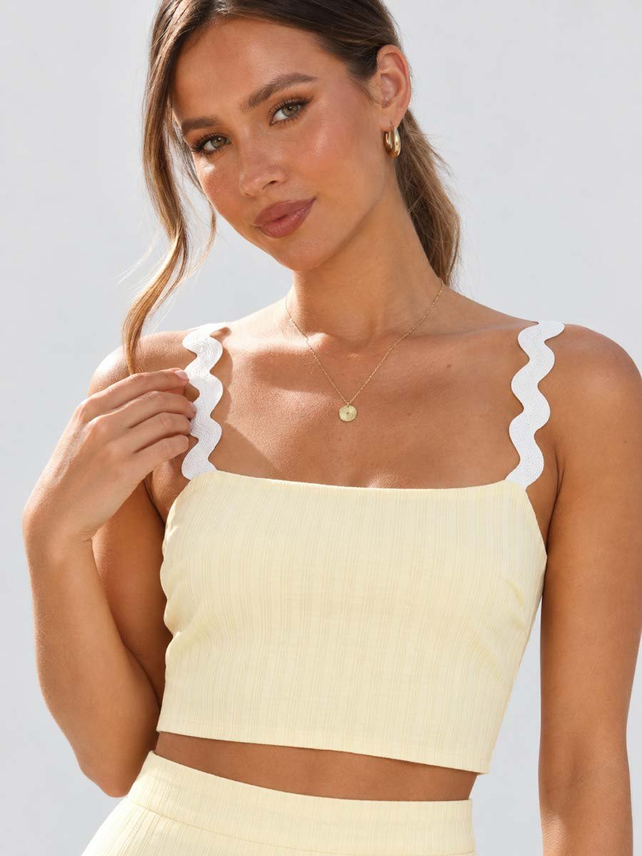 Yellow Rick-Rack Trim Crop Top and Skirt Co-Ords