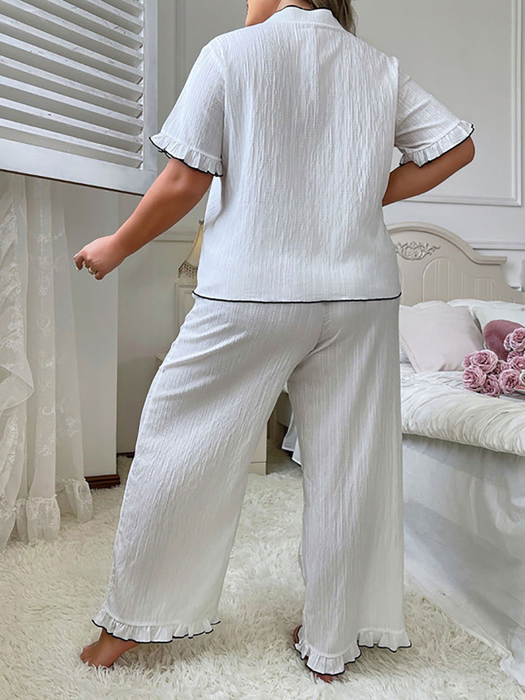 Plus Size Tie-Front Top and Pyjama Set