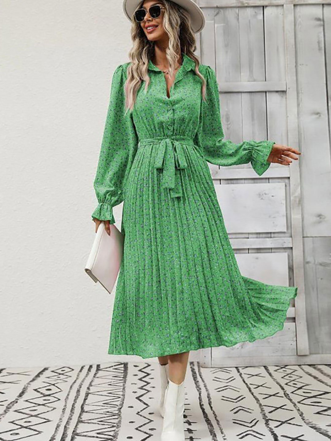 Floral Printed Tie Up Fit and Flare Midi Dress