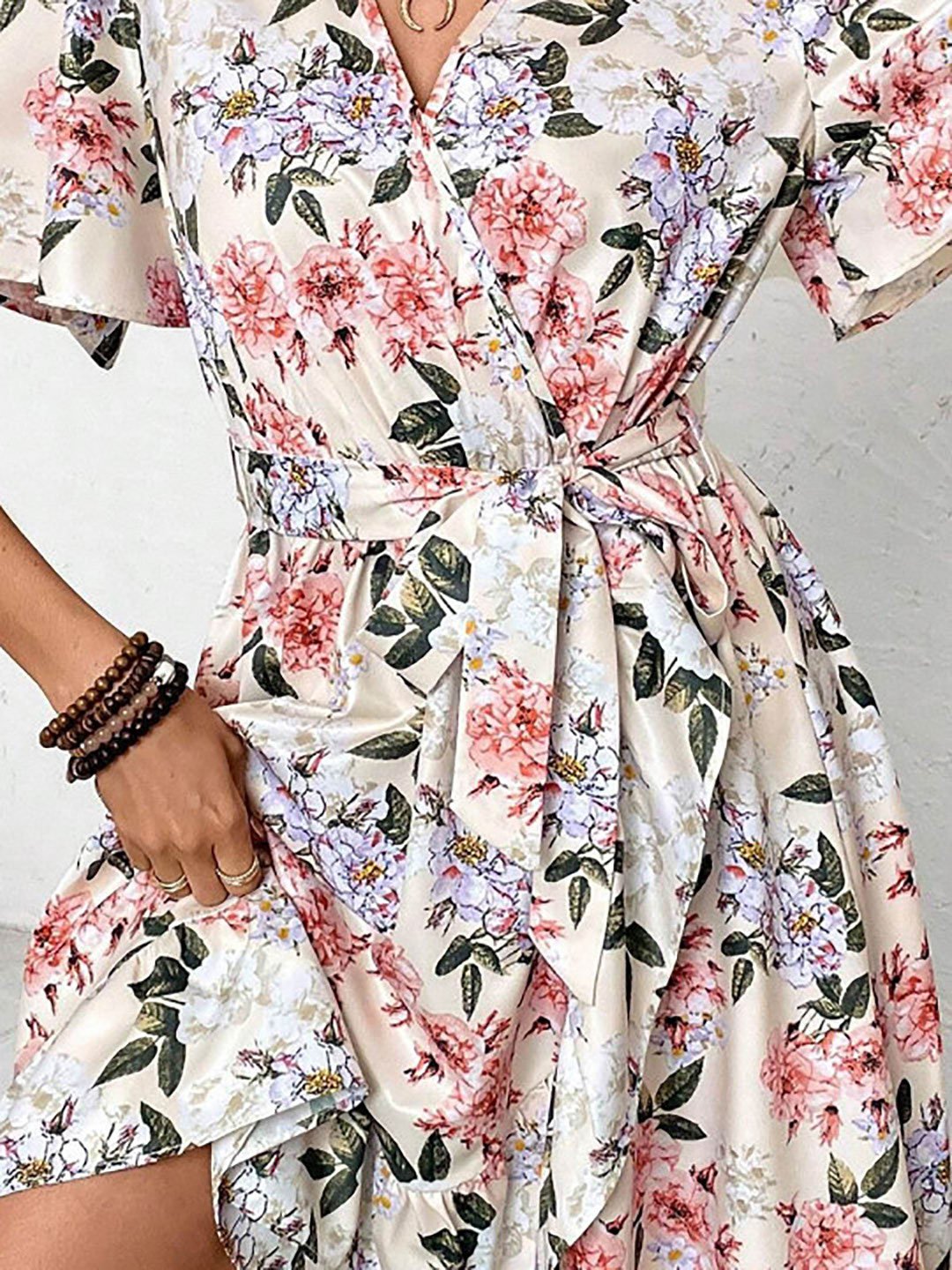 Off White Floral Print A-Line Mini Dress