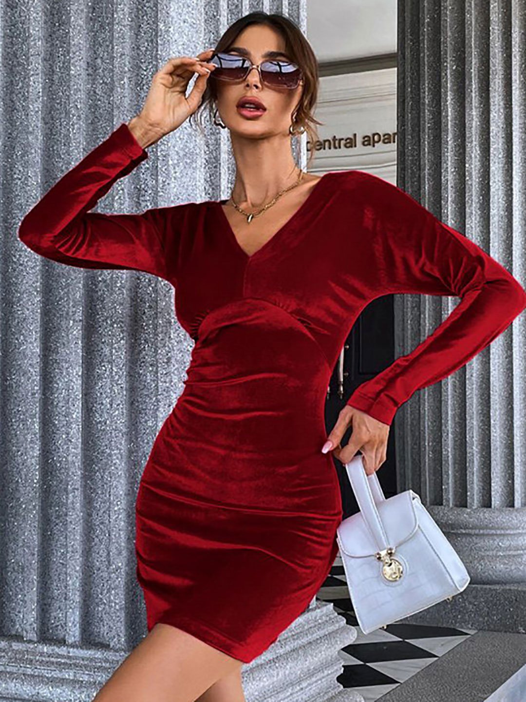 Red Velvet Look Bodycon Mini Dress