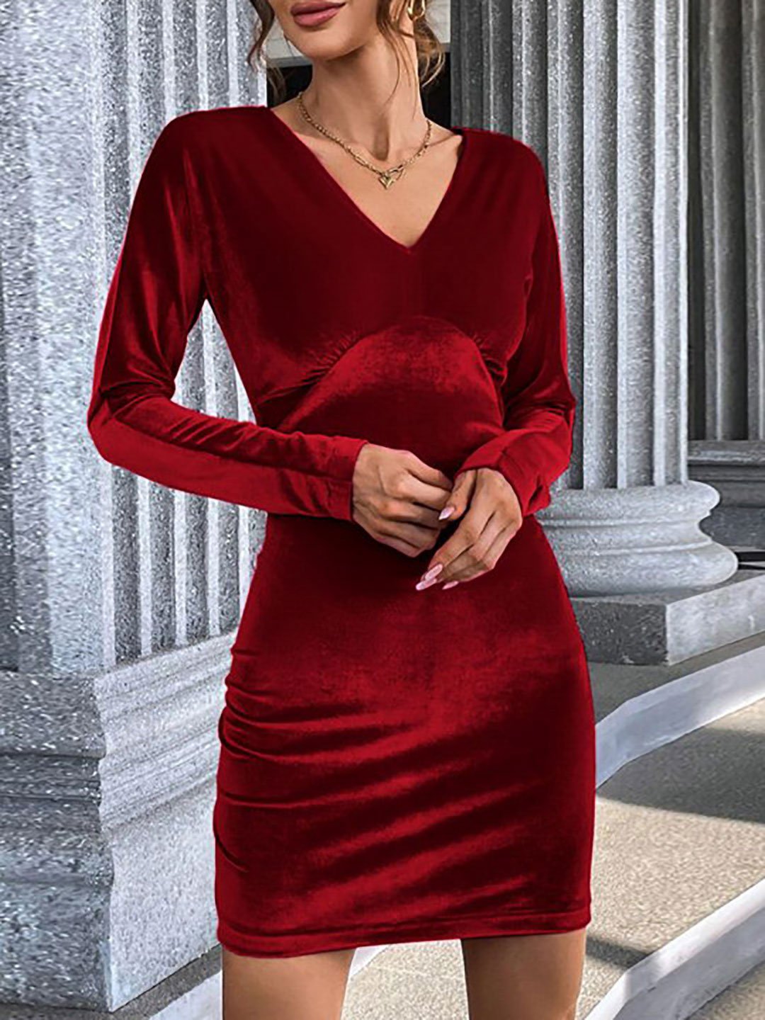 Red Velvet Look Bodycon Mini Dress