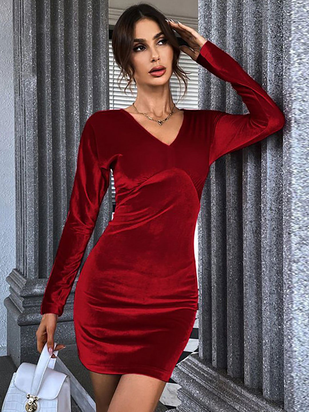 Red Velvet Look Bodycon Mini Dress