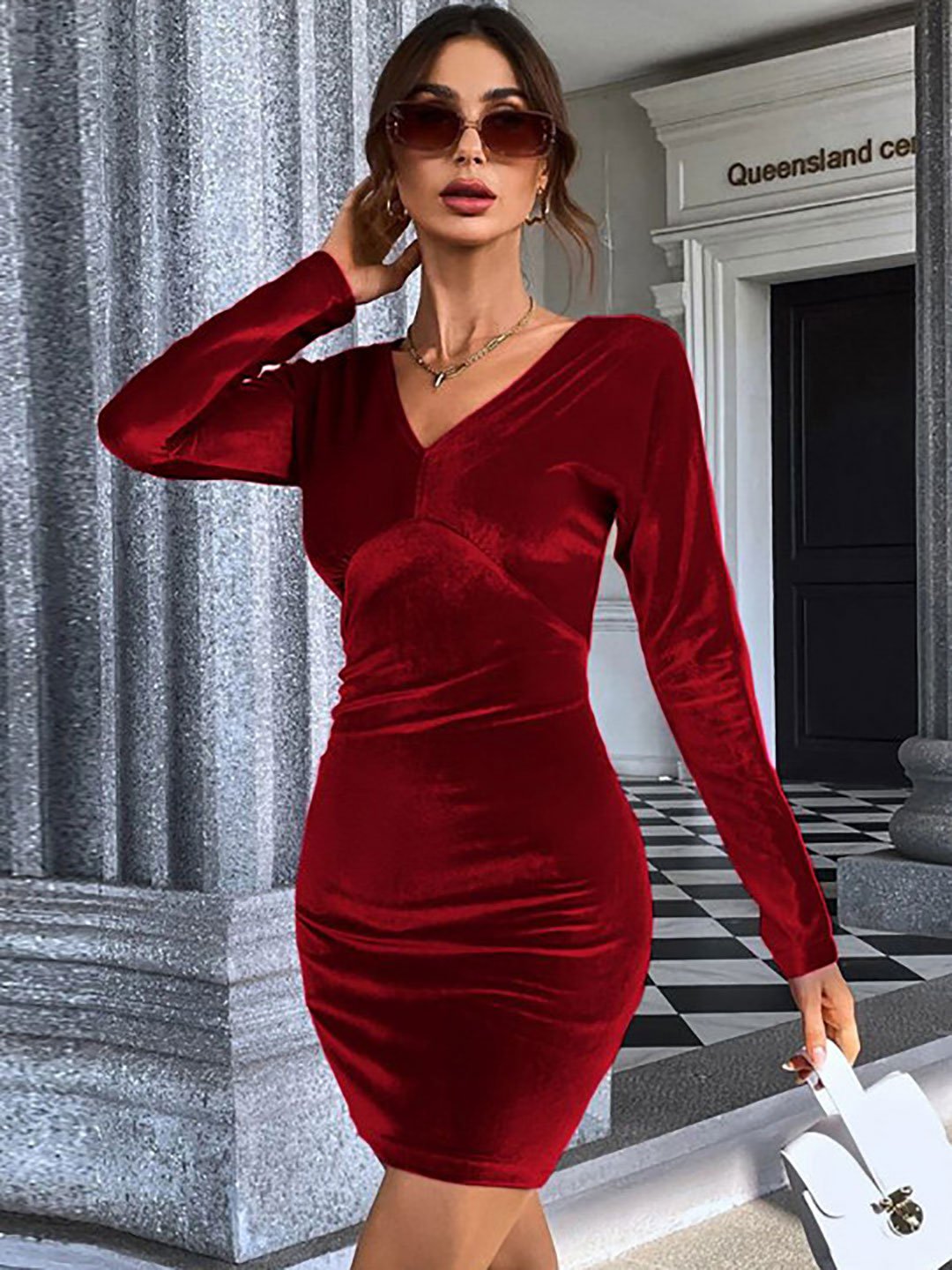 Red Velvet Look Bodycon Mini Dress