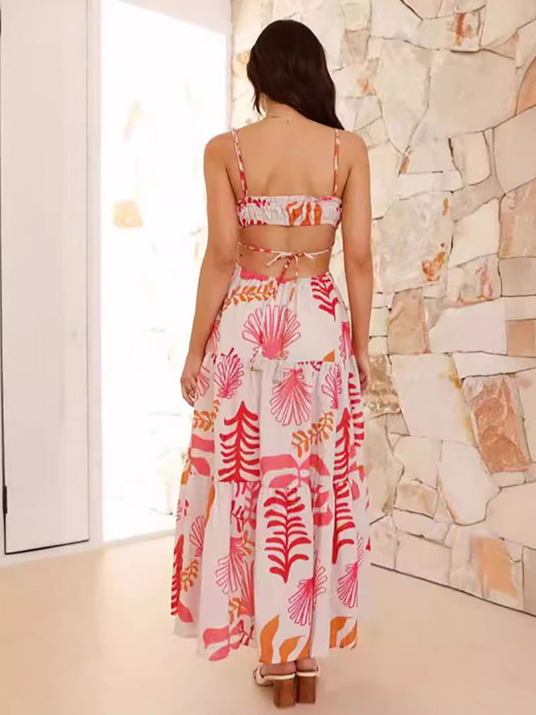 Tropical Print Strappy Maxi Dress