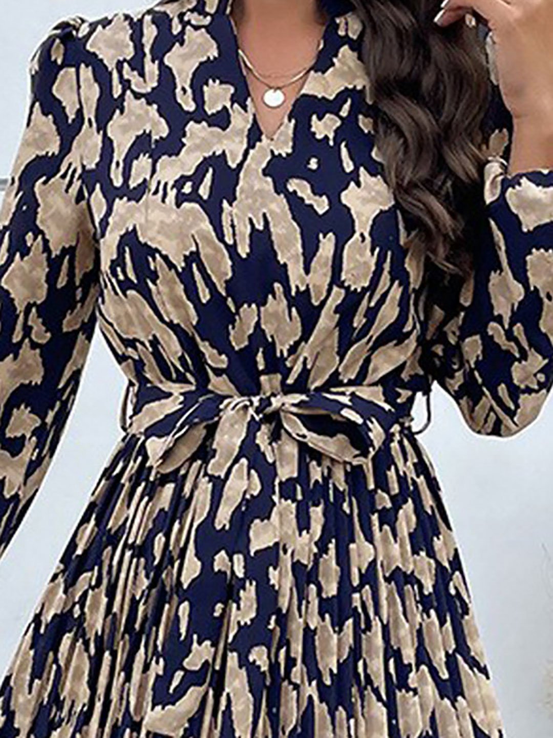 Navy Blue Abstract Printed Knee Length Dress