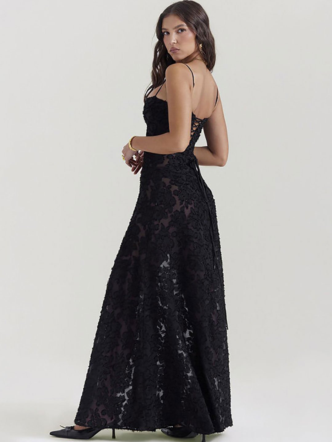 black midi dress with lace Semi-Formal for Parties at Miss Mirelle Dress Canada size:22 wed dress formal gown 9-to-5 Dress Code With