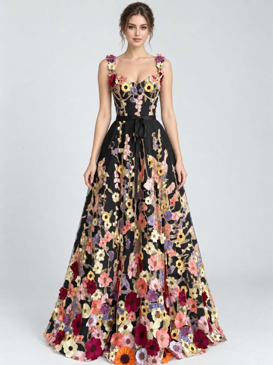 Black Floral Embroidered Maxi Dress