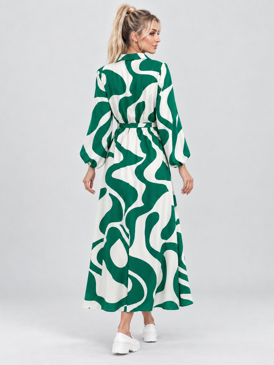 White and Green Abstract Printed Maxi Dress