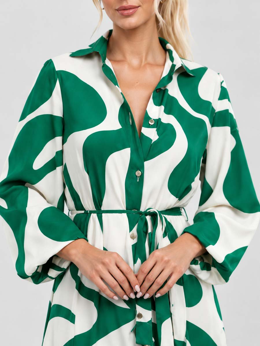 White and Green Abstract Printed Maxi Dress