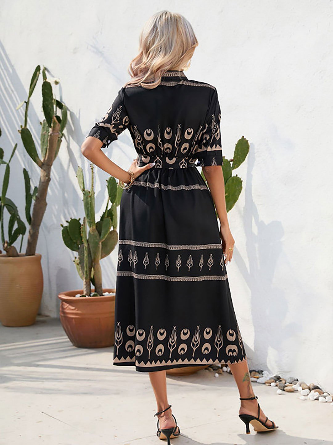 Black Ethnic Motifs Printed A-Line Midi Dress