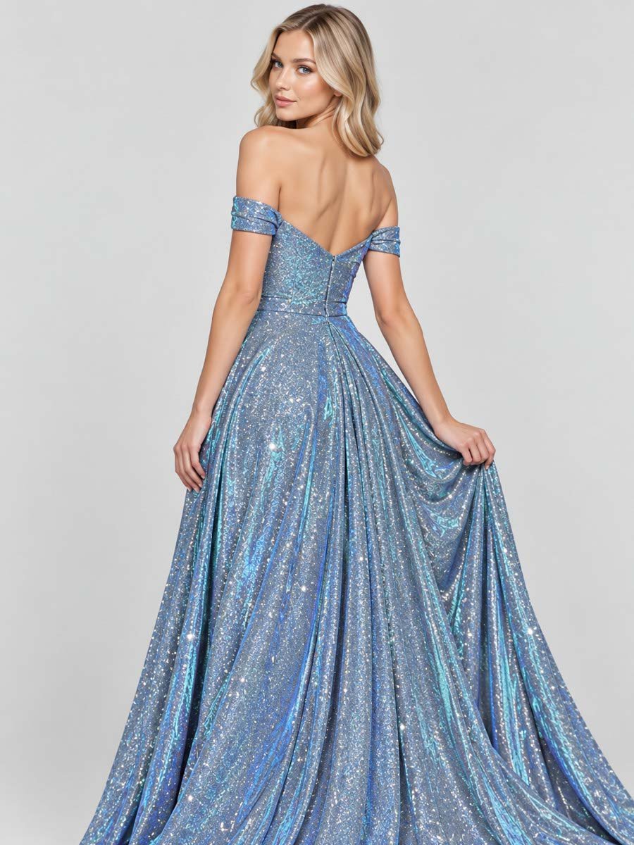 Blue Sparkling Look Off Shoulder Maxi Dress