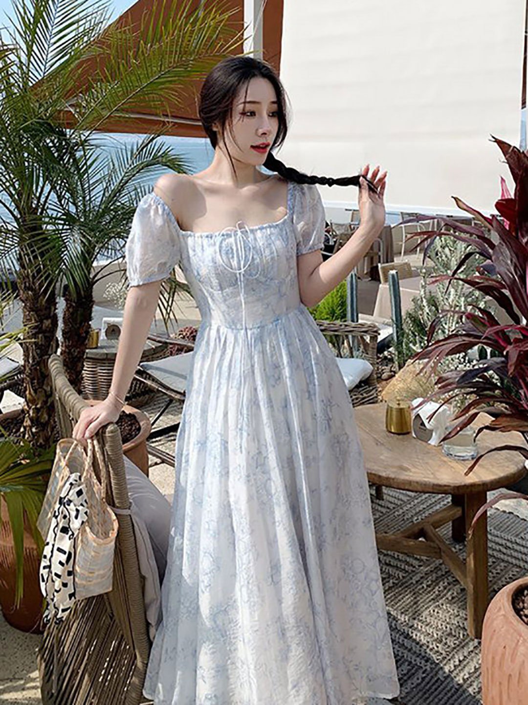 White Floral Square Neck Maxi Dress