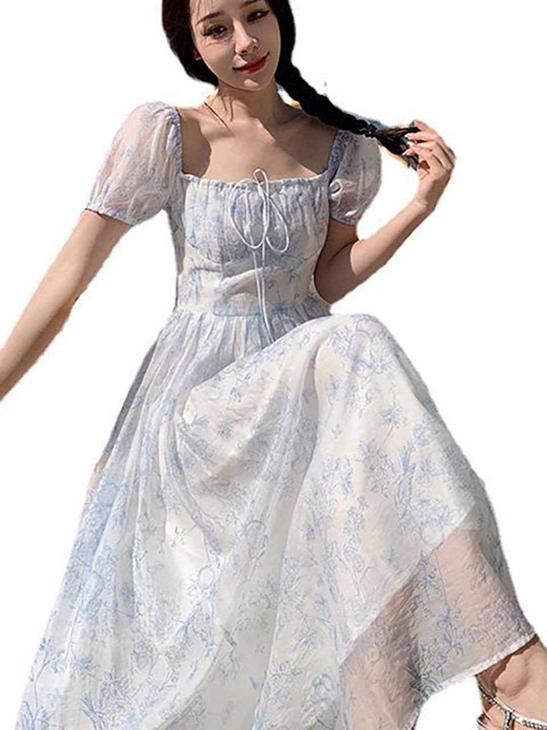 White Floral Square Neck Maxi Dress