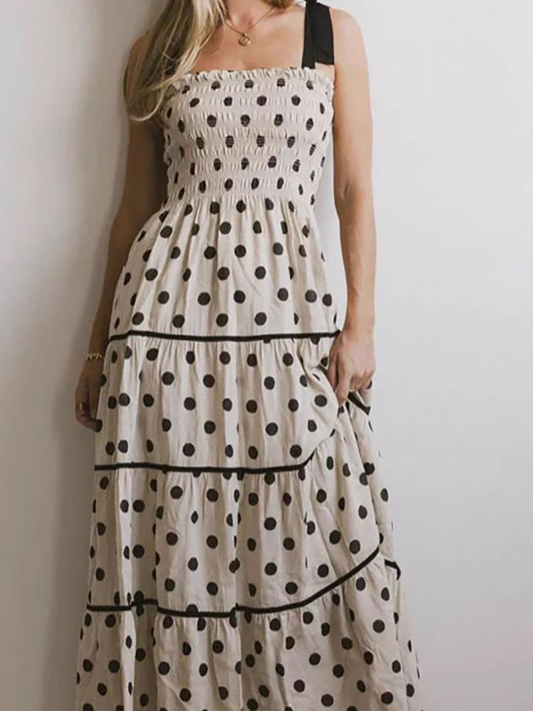 Off White Polka Dot Tiered Maxi Dress