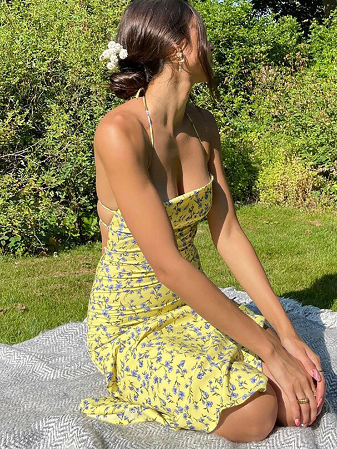 Yellow Floral Print Sheath Maxi Dress