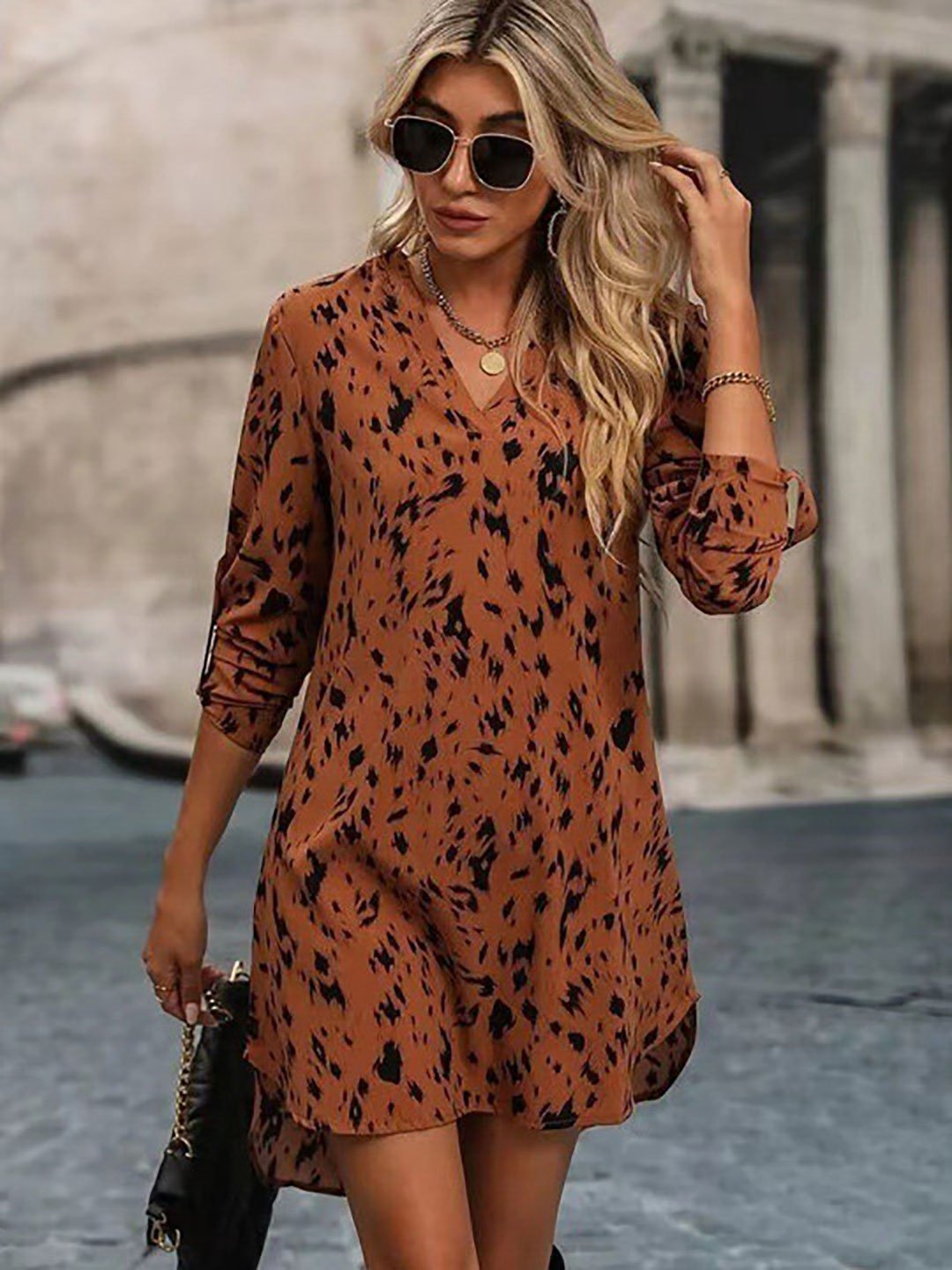 Brown Animal Print Mini Dress