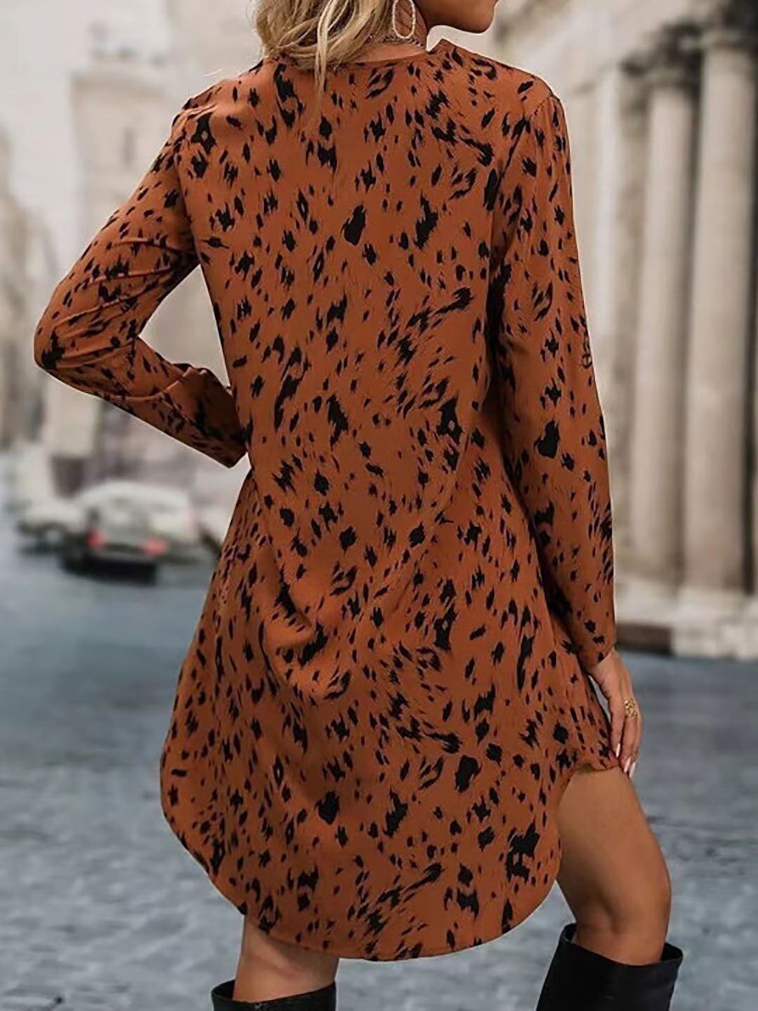 Brown Animal Print Mini Dress