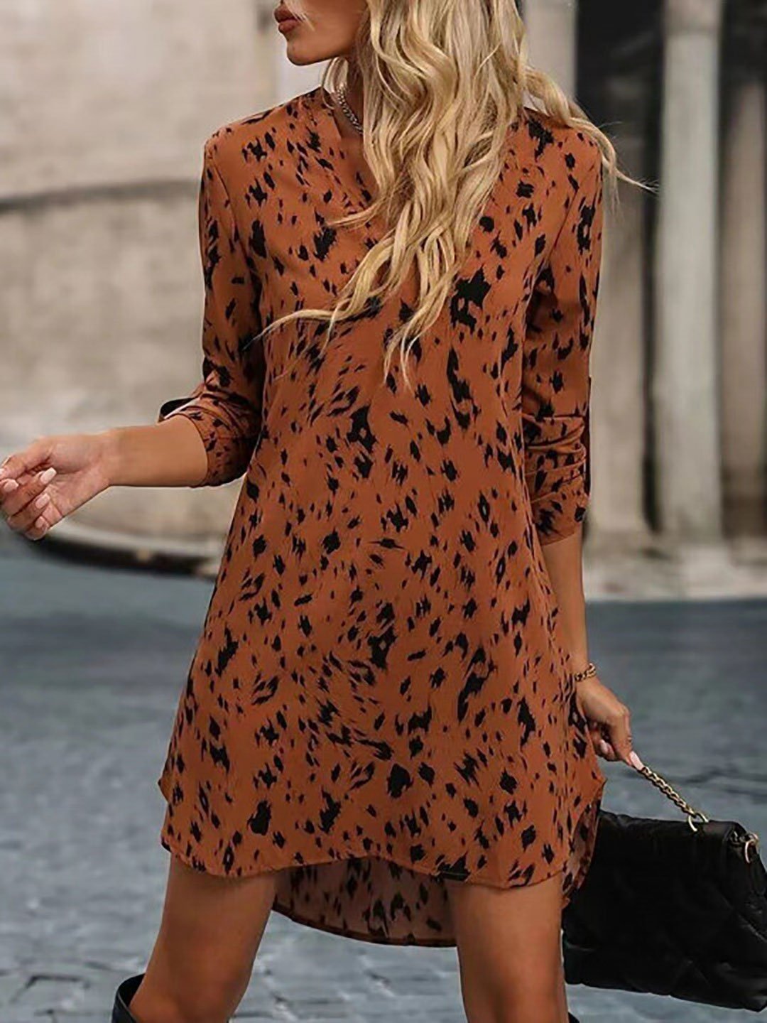 Brown Animal Print Mini Dress
