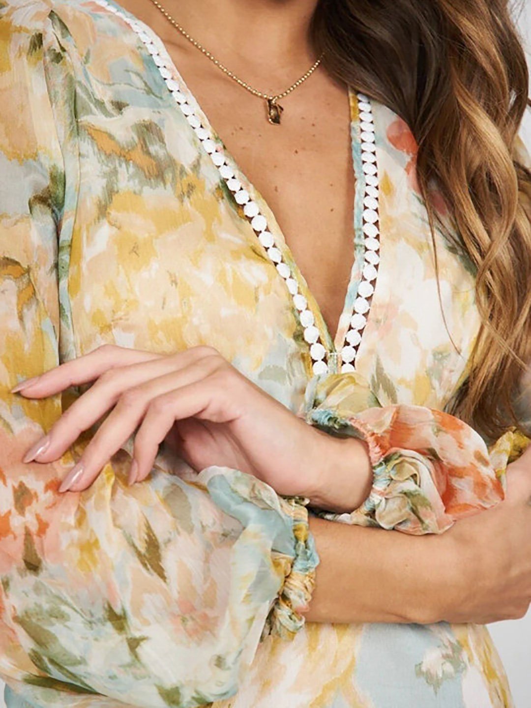 Multi Floral Chiffon Midi Dress
